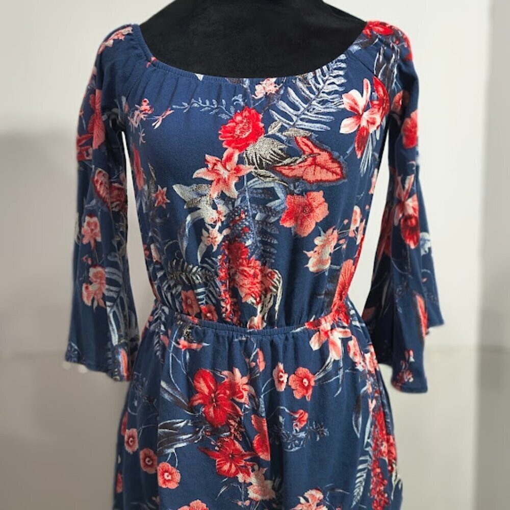 Lulus Wildwood Flower Navy Tropical Print Romper Shorts Size Extra Small